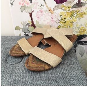 Lucky Brand Gold Canvas Crossover Wedge Sandals